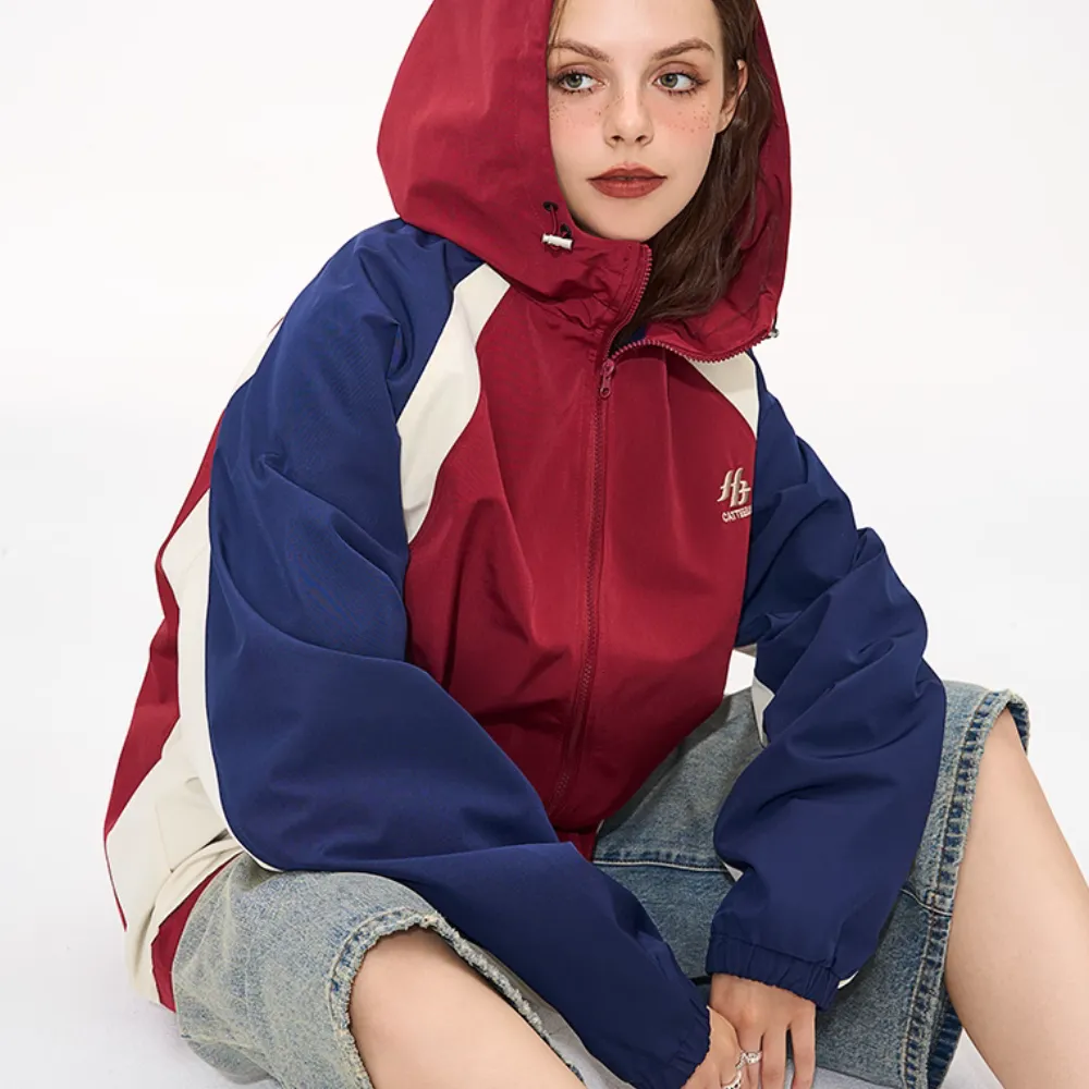 Casual Contrast Color Patchwork Hooded Jacket