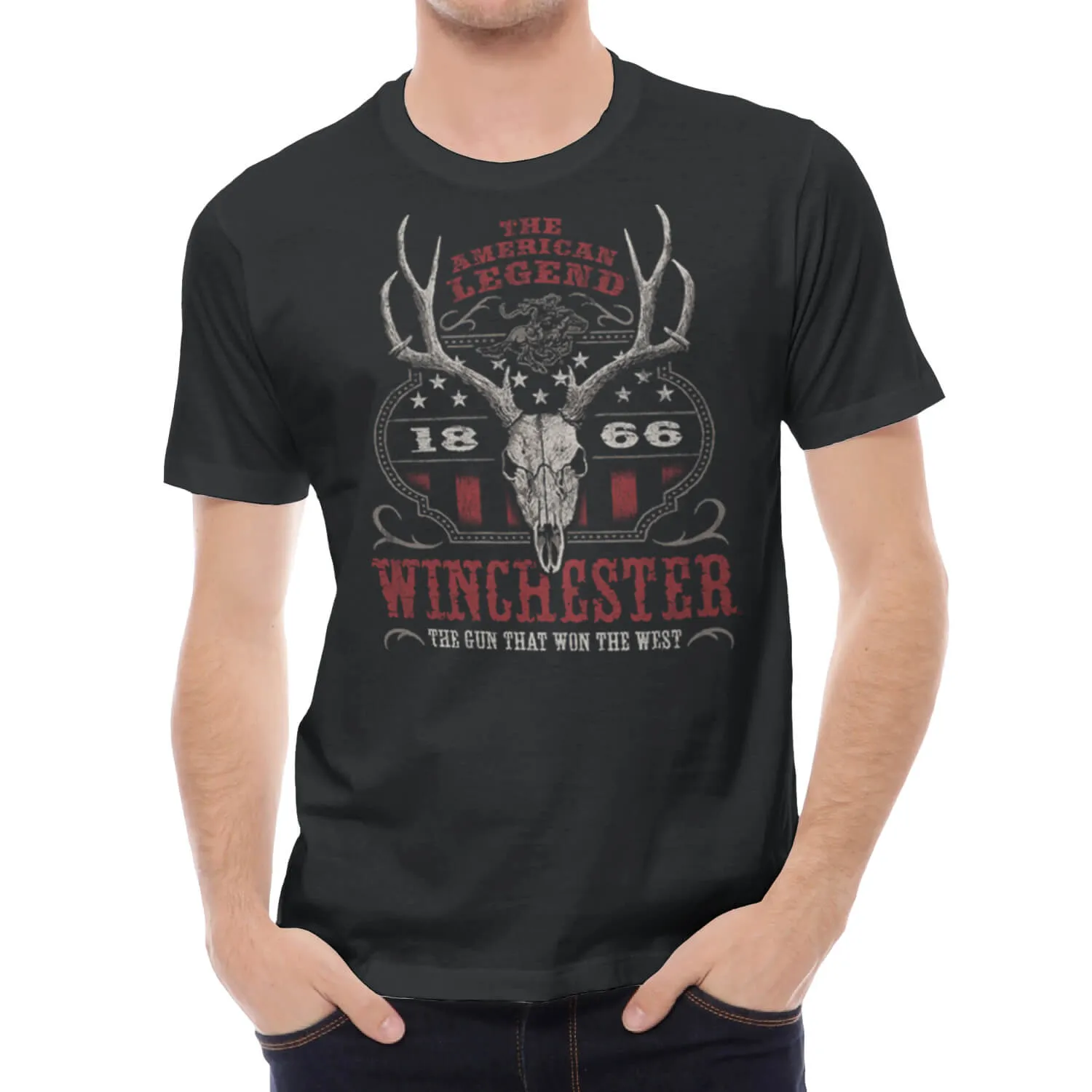 Winchester Classic - Western Flag Deer Skull - Short Sleeve T-Shirt